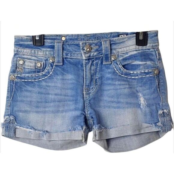 Miss Me Womens Denim Shorts 28" Wing Embroidery Bling Cut Off Style Shorties Y2K - Picture 1 of 8